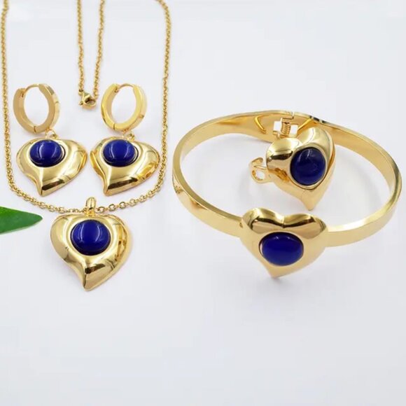 💖18K Gold Plated  Dark Blue Necklaces 4 pcs Jewelry Sets - Picture 3 of 6